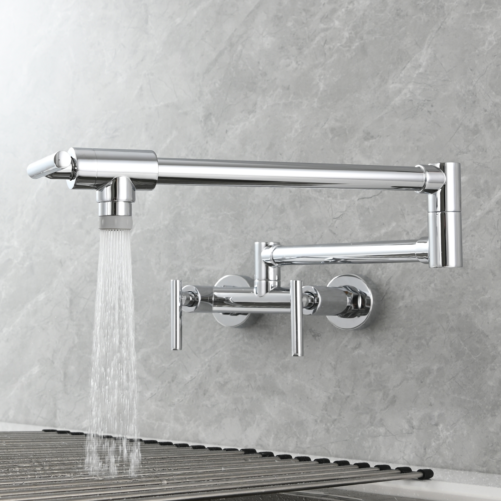 Tecmolog Brass Rotatable Fold Kitchen Faucet Dual Function Wall Faucet
