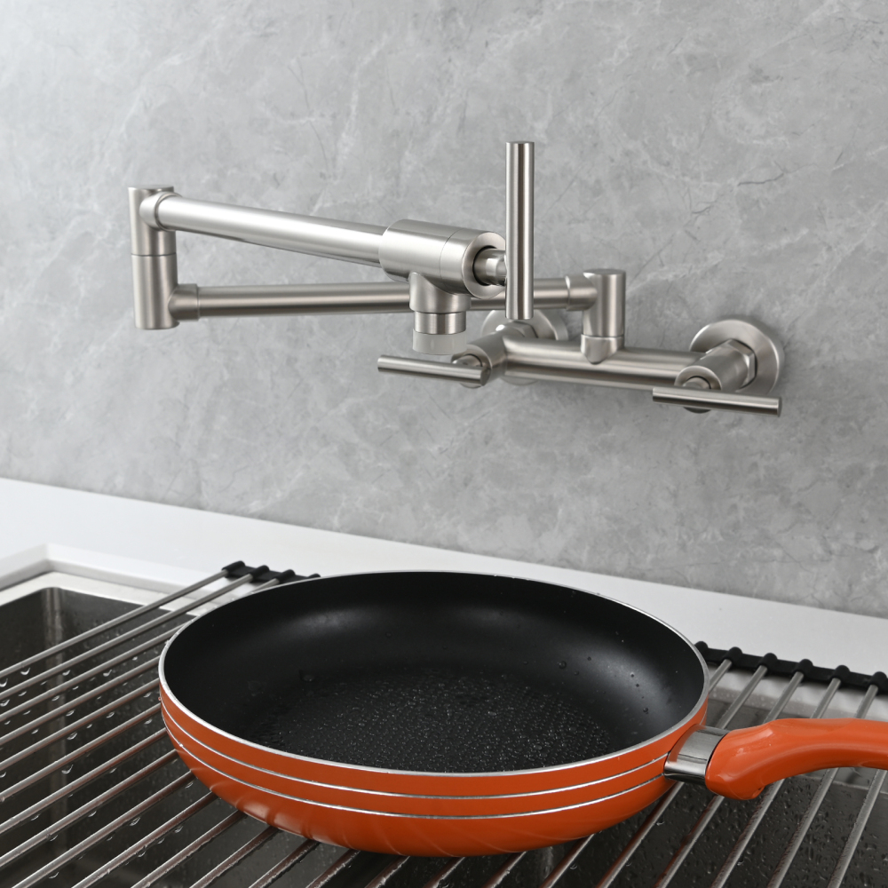 Tecmolog Brass Rotatable Fold Kitchen Faucet Dual Function Wall Faucet