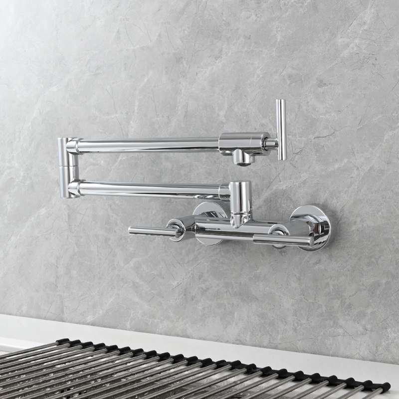 Tecmolog Brass Rotatable Fold Kitchen Faucet Dual Function Wall Faucet