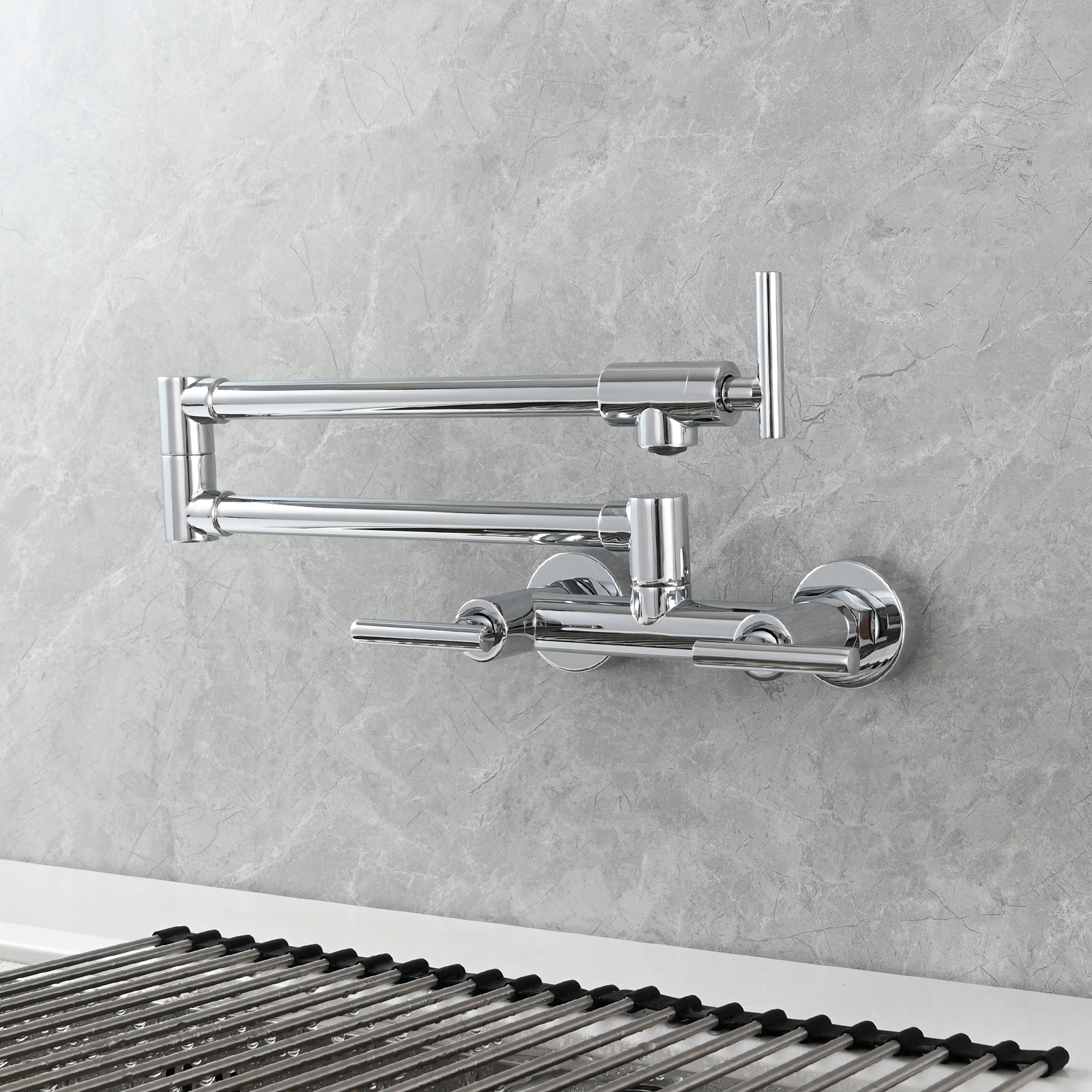 Tecmolog Brass Rotatable Fold Kitchen Faucet Dual Function Wall Faucet