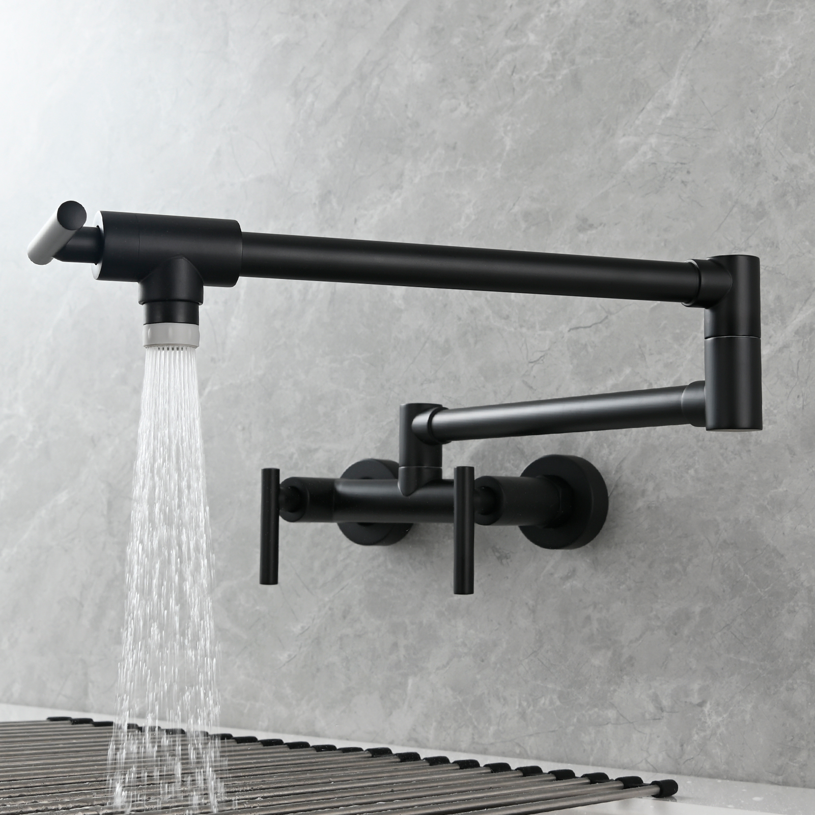 Tecmolog Brass Rotatable Fold Kitchen Faucet Dual Function Wall Faucet