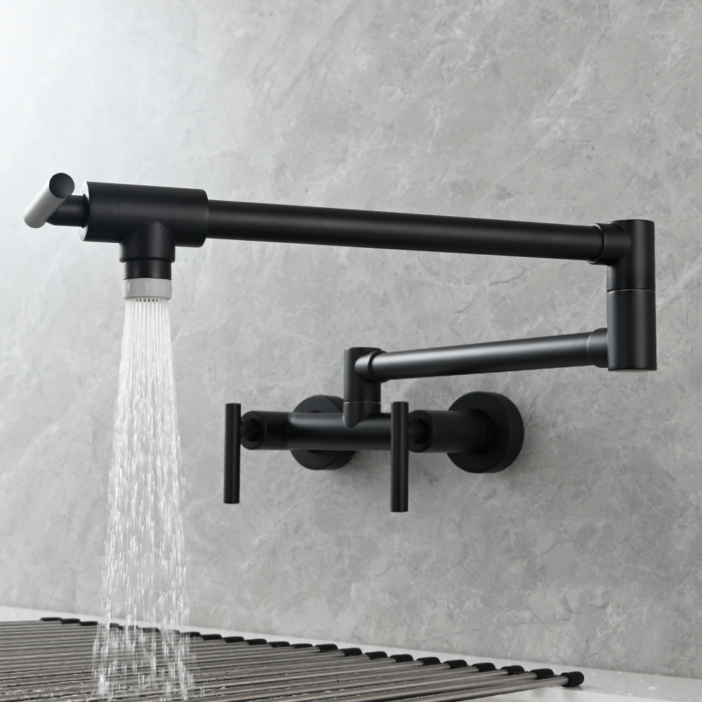 Tecmolog Brass Rotatable Fold Kitchen Faucet Dual Function Wall Faucet