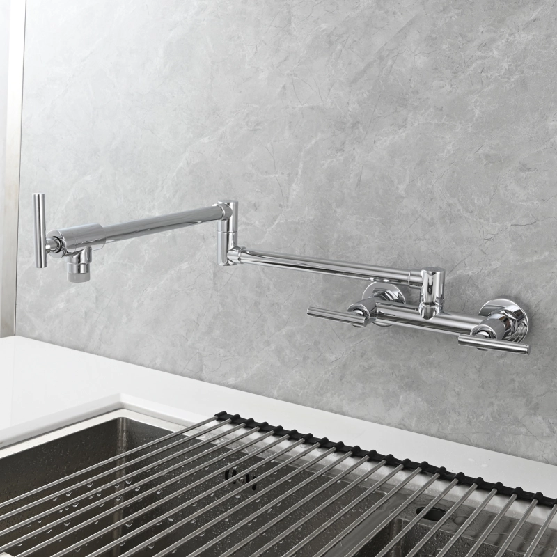 Tecmolog Brass Rotatable Fold Kitchen Faucet Dual Function Wall Faucet