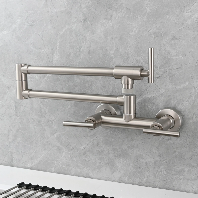 Tecmolog Brass Rotatable Fold Kitchen Faucet Dual Function Wall Faucet