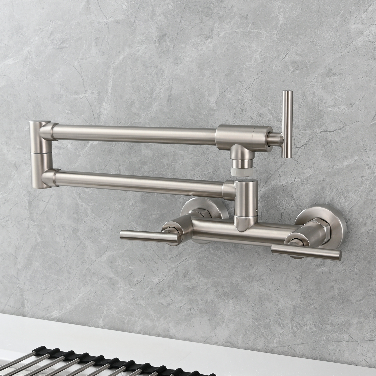 Tecmolog Brass Rotatable Fold Kitchen Faucet Dual Function Wall Faucet
