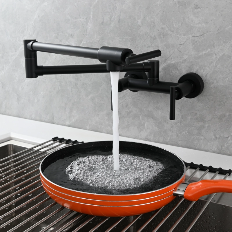 Tecmolog Brass Rotatable Fold Kitchen Faucet Dual Function Wall Faucet