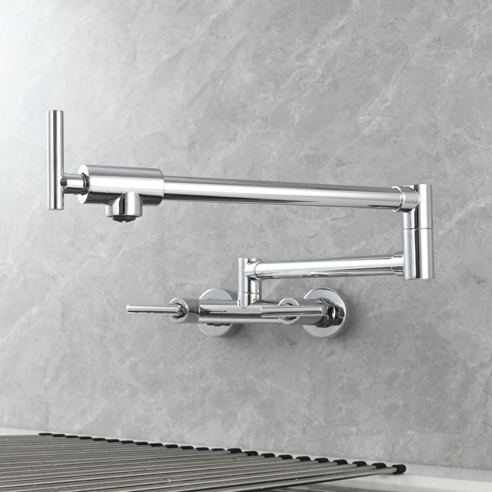 Tecmolog Brass Rotatable Fold Kitchen Faucet Dual Function Wall Faucet