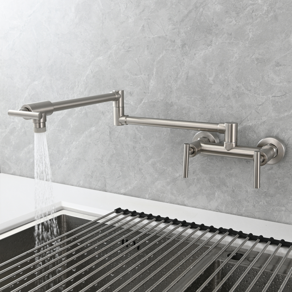 Tecmolog Brass Rotatable Fold Kitchen Faucet Dual Function Wall Faucet