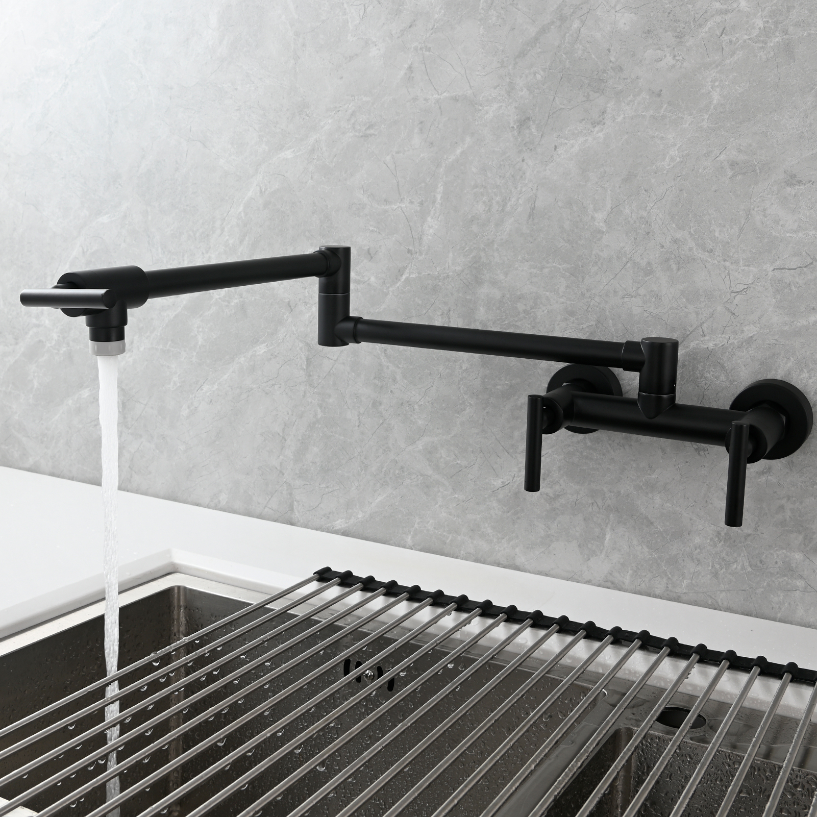 Tecmolog Brass Rotatable Fold Kitchen Faucet Dual Function Wall Faucet