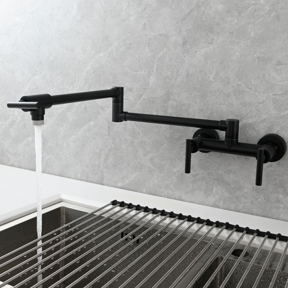 Tecmolog Brass Rotatable Fold Kitchen Faucet Dual Function Wall Faucet