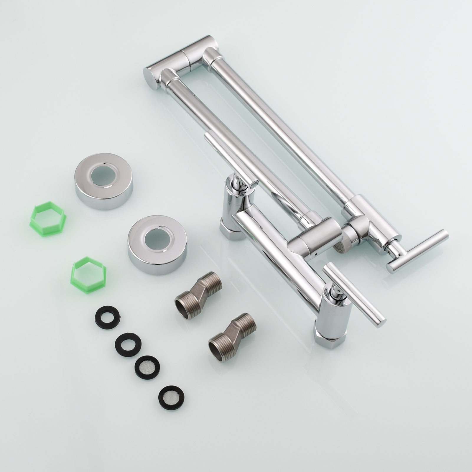 Tecmolog Brass Rotatable Fold Kitchen Faucet Dual Function Wall Faucet