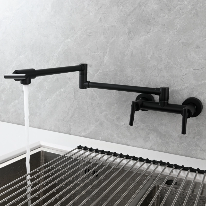 Tecmolog Brass Rotatable Fold Kitchen Faucet Dual Function Wall Faucet