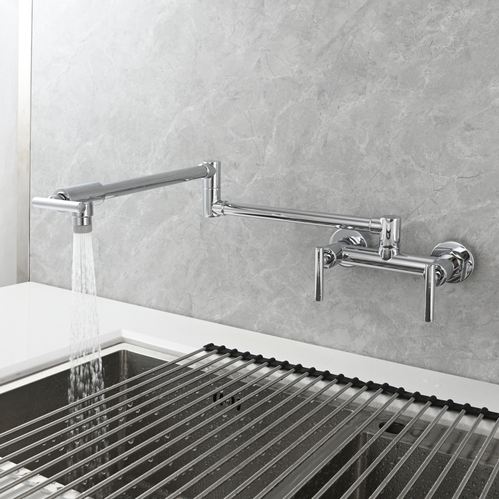 Tecmolog Brass Rotatable Fold Kitchen Faucet Dual Function Wall Faucet