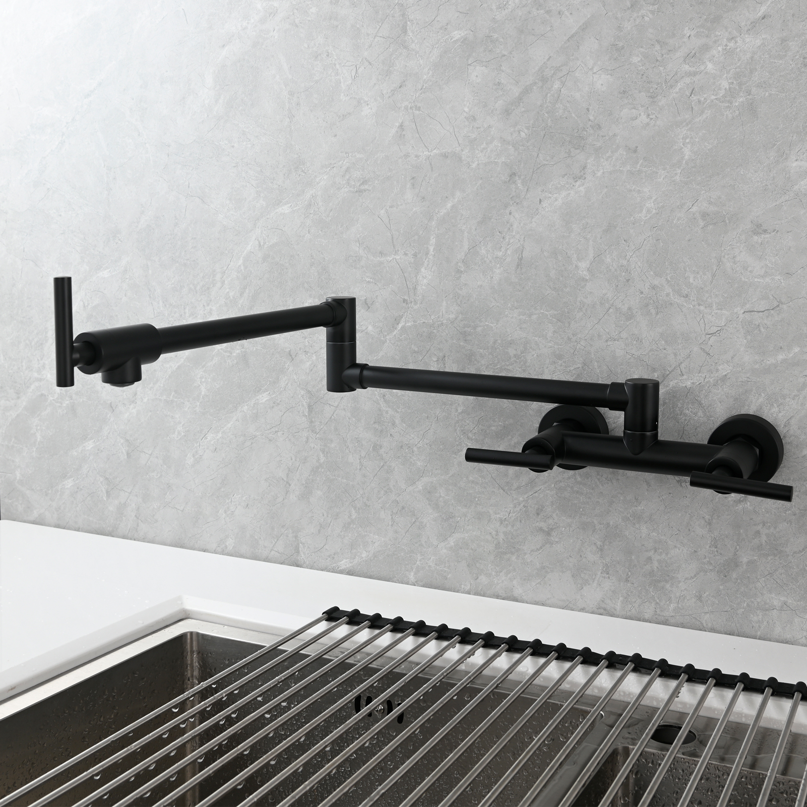 Tecmolog Brass Rotatable Fold Kitchen Faucet Dual Function Wall Faucet