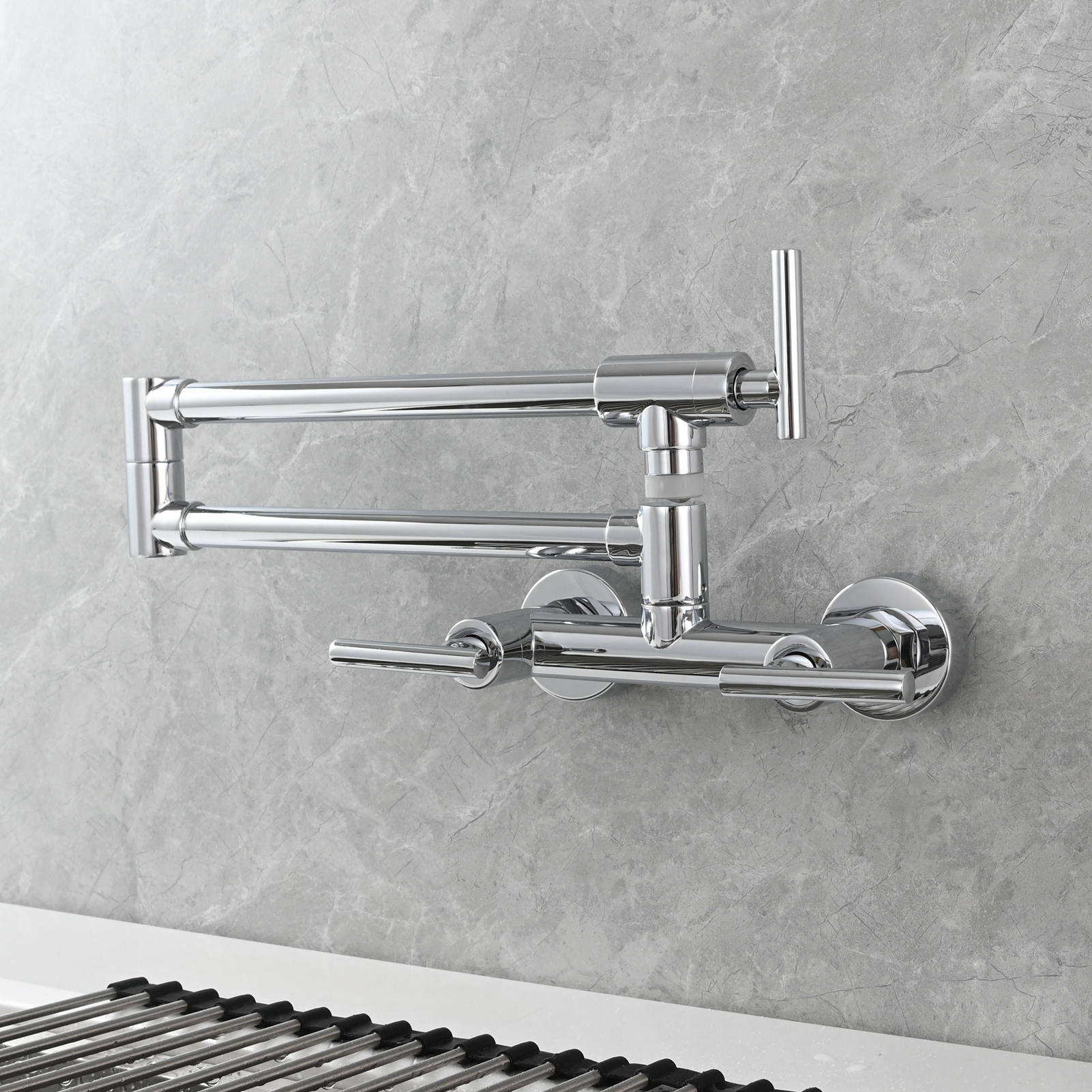 Tecmolog Brass Rotatable Fold Kitchen Faucet Dual Function Wall Faucet