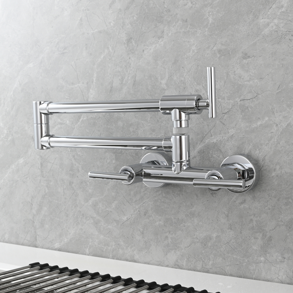 Tecmolog Brass Rotatable Fold Kitchen Faucet Dual Function Wall Faucet