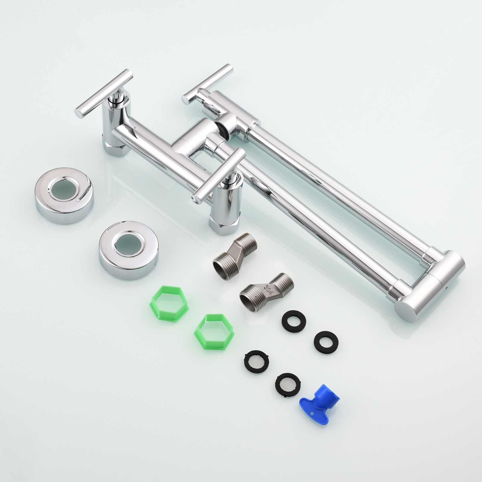 Tecmolog Brass Rotatable Fold Kitchen Faucet Dual Function Wall Faucet