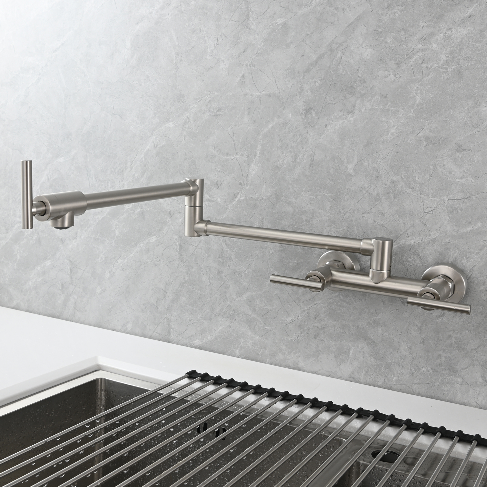 Tecmolog Brass Rotatable Fold Kitchen Faucet Dual Function Wall Faucet