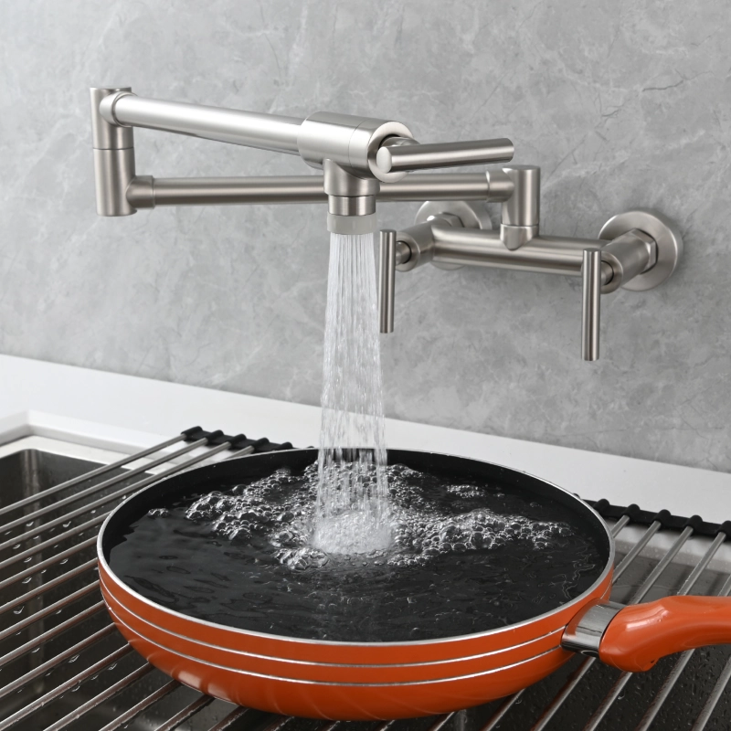 Tecmolog Brass Rotatable Fold Kitchen Faucet Dual Function Wall Faucet