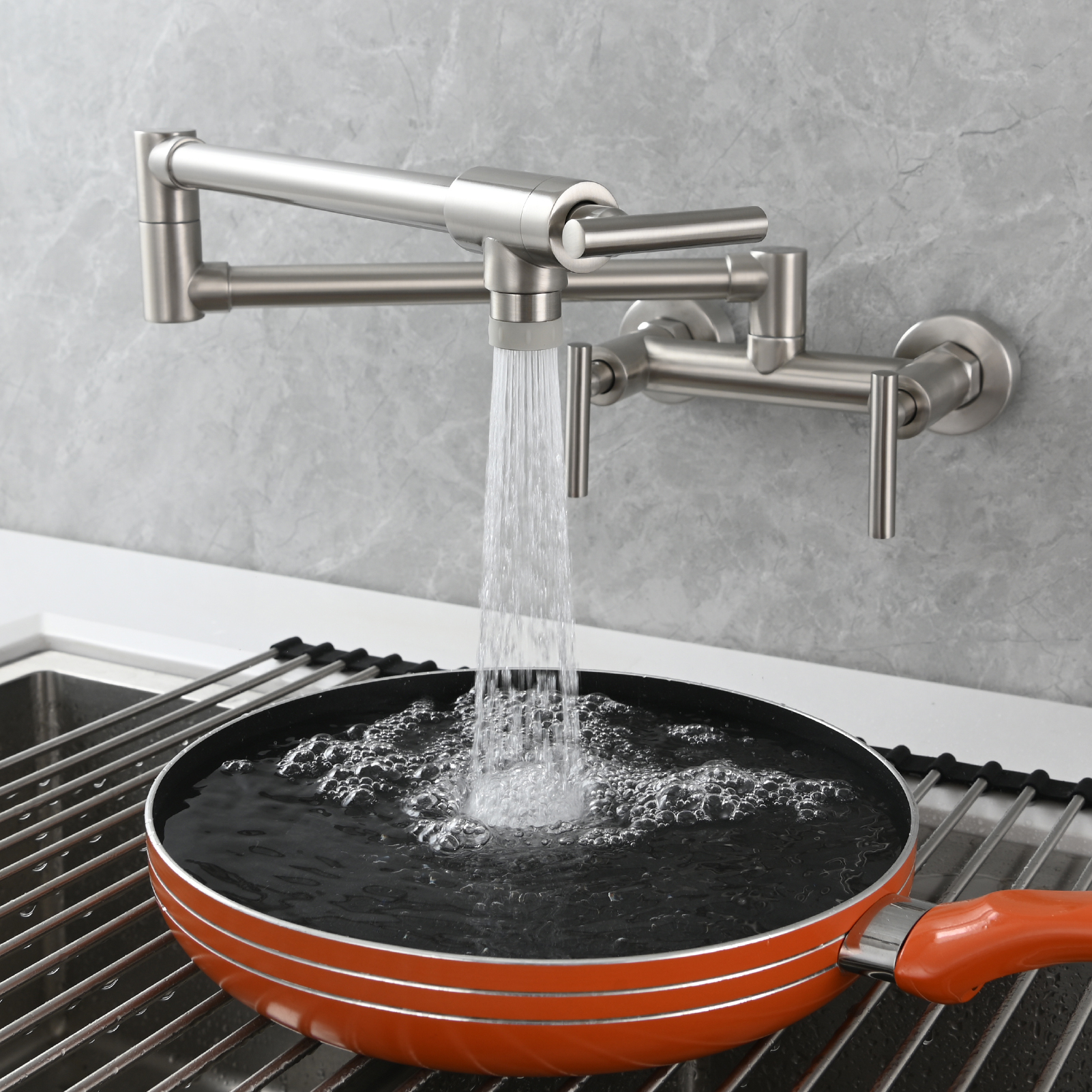 Tecmolog Brass Rotatable Fold Kitchen Faucet Dual Function Wall Faucet