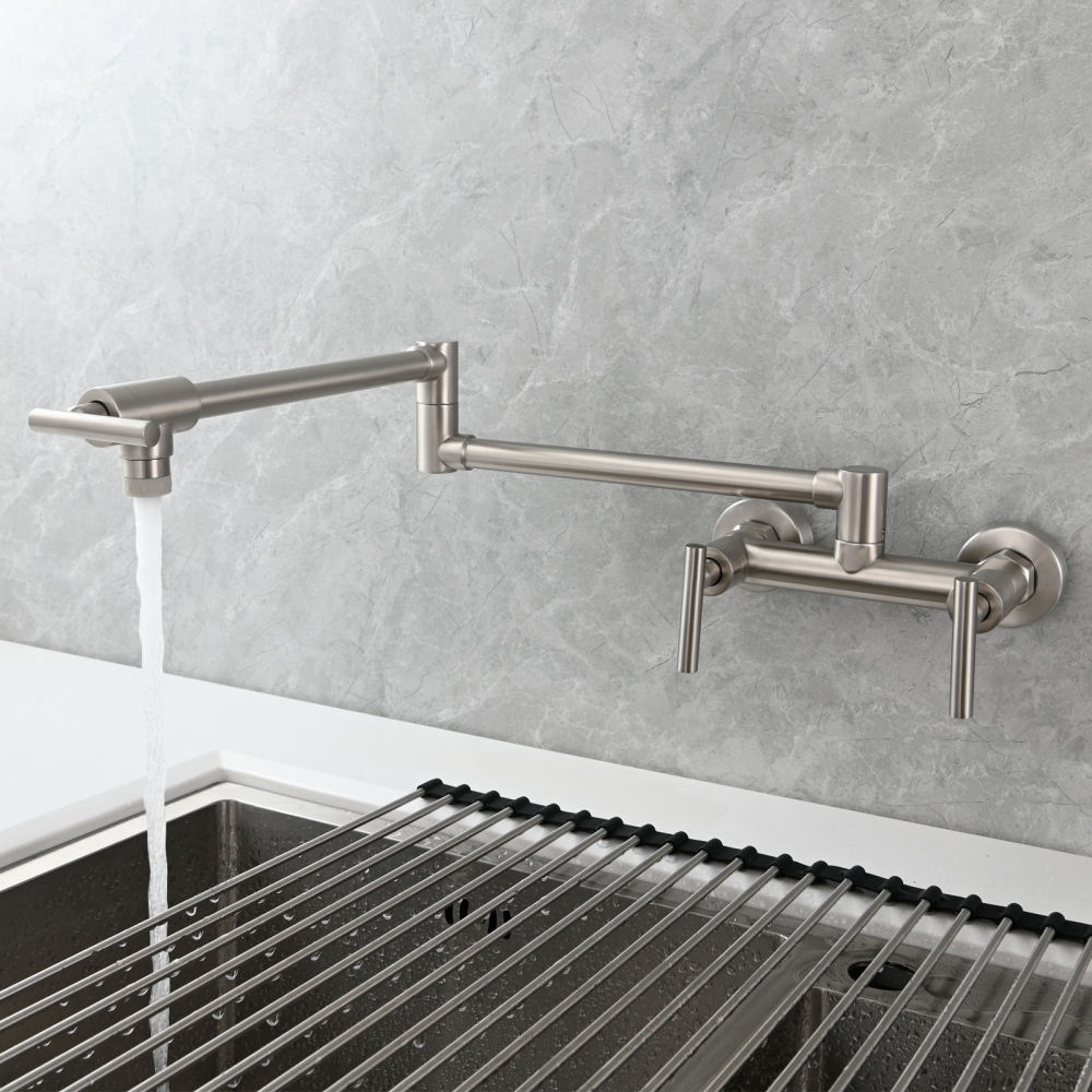 Tecmolog Brass Rotatable Fold Kitchen Faucet Dual Function Wall Faucet