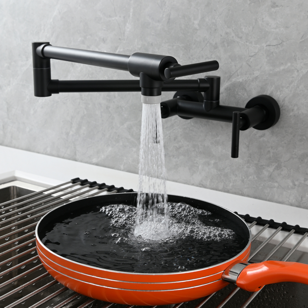 Tecmolog Brass Rotatable Fold Kitchen Faucet Dual Function Wall Faucet