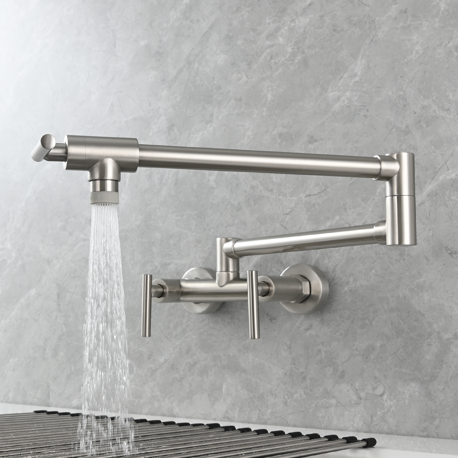 Tecmolog Brass Rotatable Fold Kitchen Faucet Dual Function Wall Faucet
