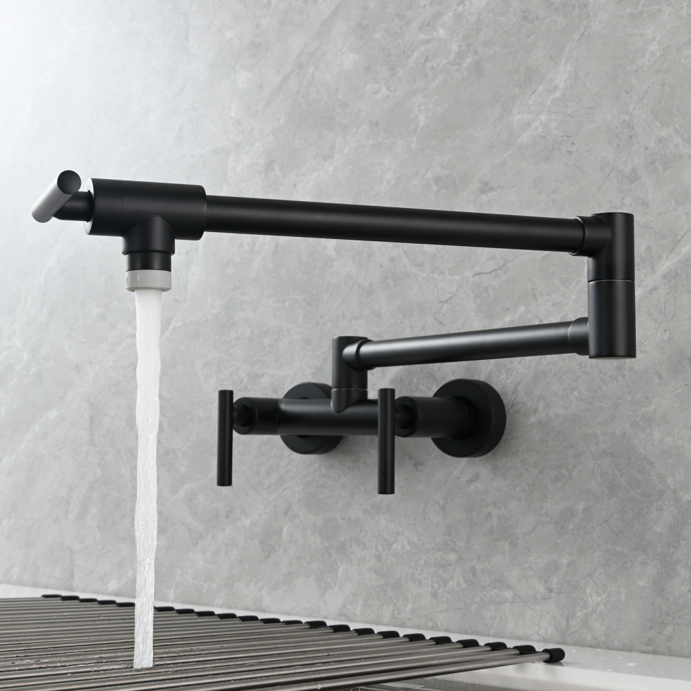 Tecmolog Brass Rotatable Fold Kitchen Faucet Dual Function Wall Faucet