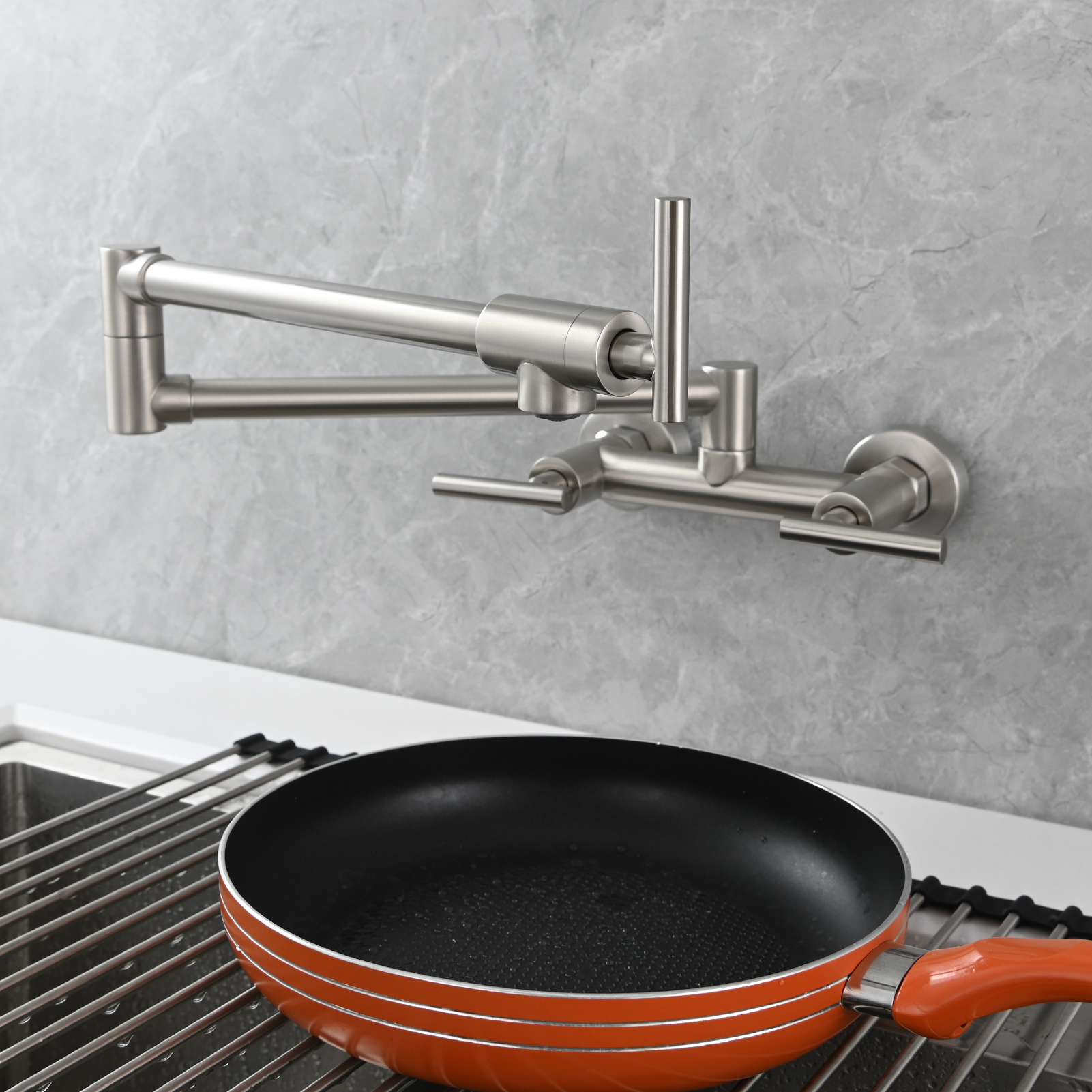 Tecmolog Brass Rotatable Fold Kitchen Faucet Dual Function Wall Faucet
