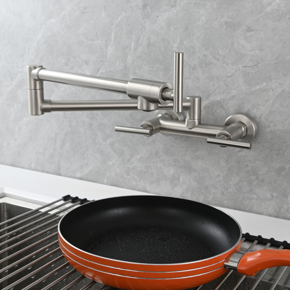 Tecmolog Brass Rotatable Fold Kitchen Faucet Dual Function Wall Faucet