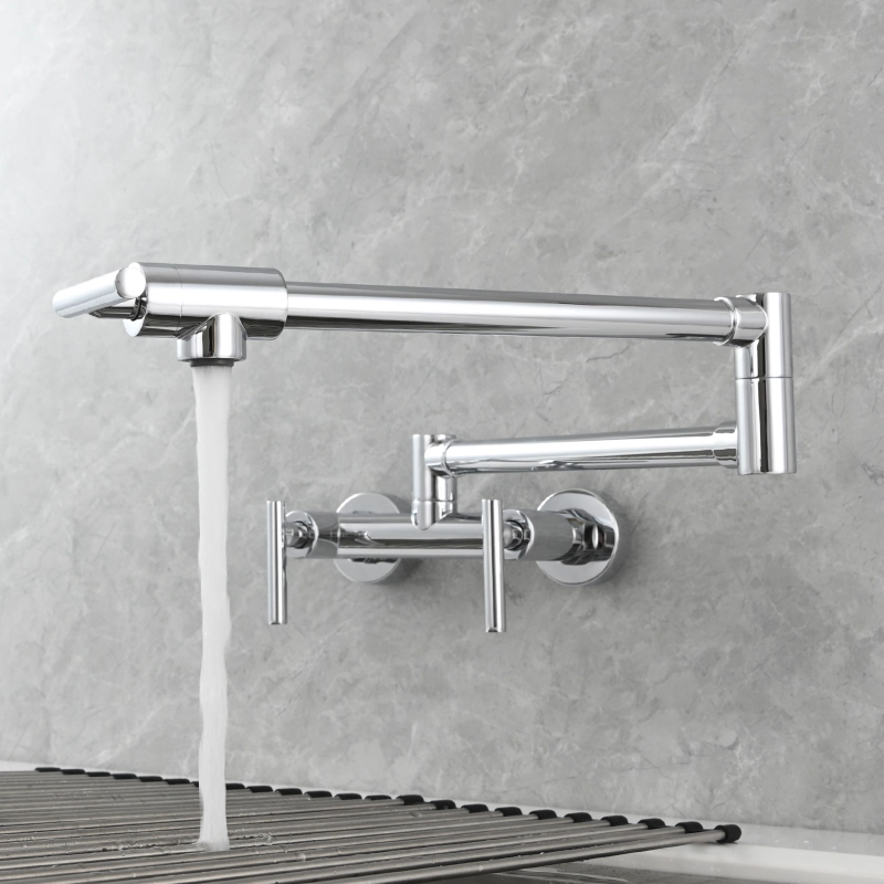 Tecmolog Brass Rotatable Fold Kitchen Faucet Dual Function Wall Faucet