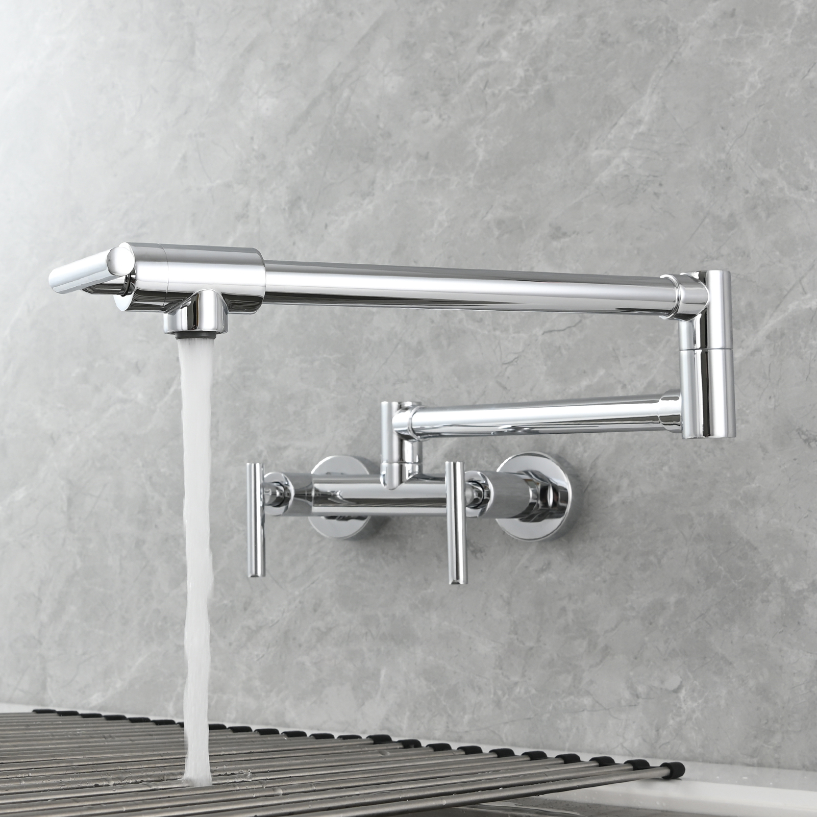 Tecmolog Brass Rotatable Fold Kitchen Faucet Dual Function Wall Faucet