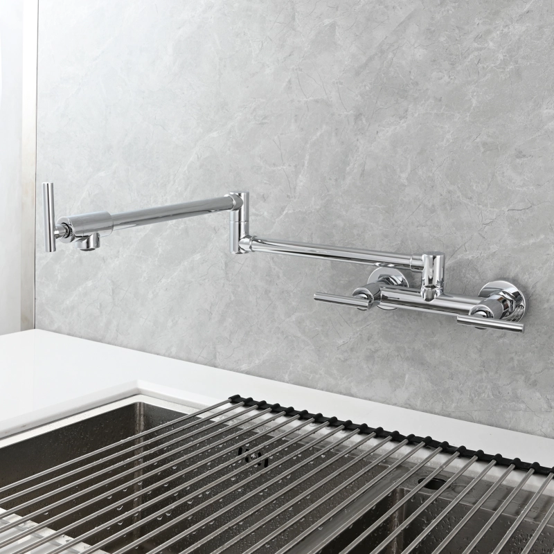 Tecmolog Brass Rotatable Fold Kitchen Faucet Dual Function Wall Faucet