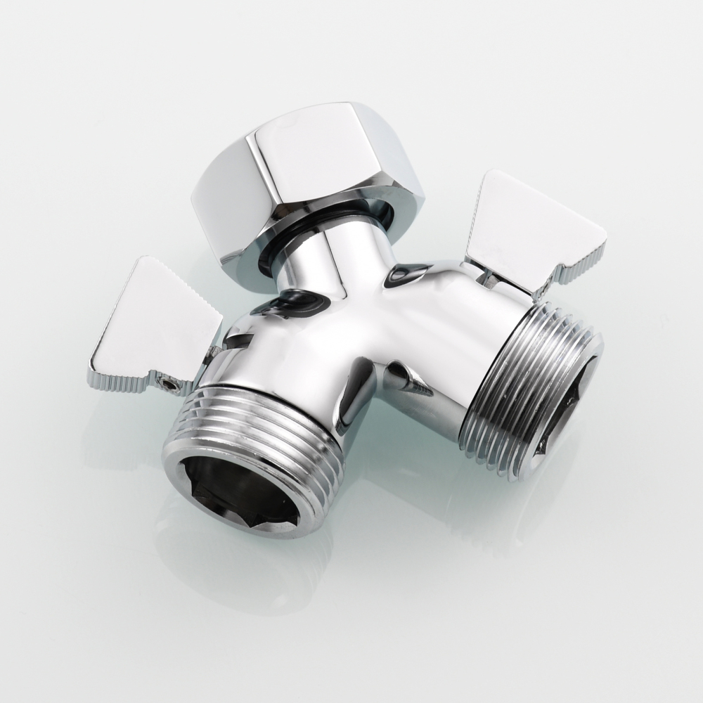 Tecmolog Chrome Brass Shower Splitter 2 Way Shower Arm Diverter with Shut Off Valve G 1/2 for Shower Head