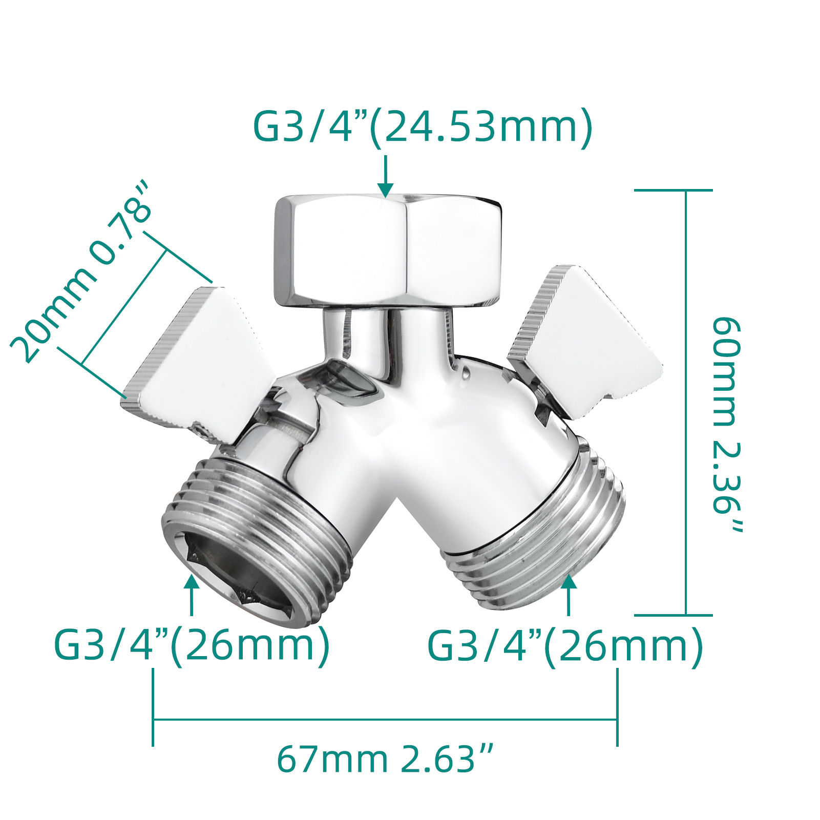 Tecmolog Chrome Brass Shower Splitter 2 Way Shower Arm Diverter with Shut Off Valve G 1/2 for Shower Head