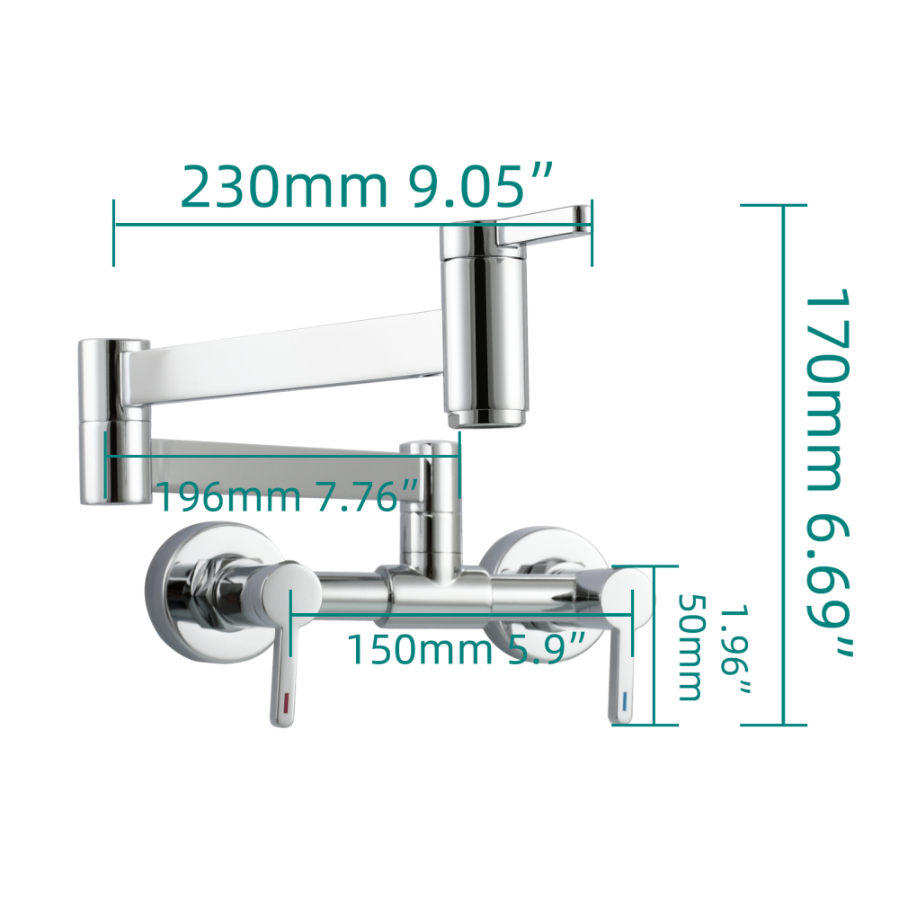 Tecmolog Brass Pot Filler Faucet Folding Kitchen Faucet with Double Joint Swing Arms Rotated Tap Wall Mounted for Hot and Cold Water Chrome/Brushed/Gold/Black