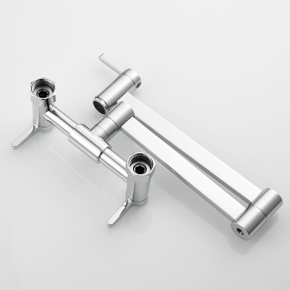Tecmolog Brass Pot Filler Faucet Folding Kitchen Faucet with Double Joint Swing Arms Rotated Tap Wall Mounted for Hot and Cold Water Chrome/Brushed/Gold/Black
