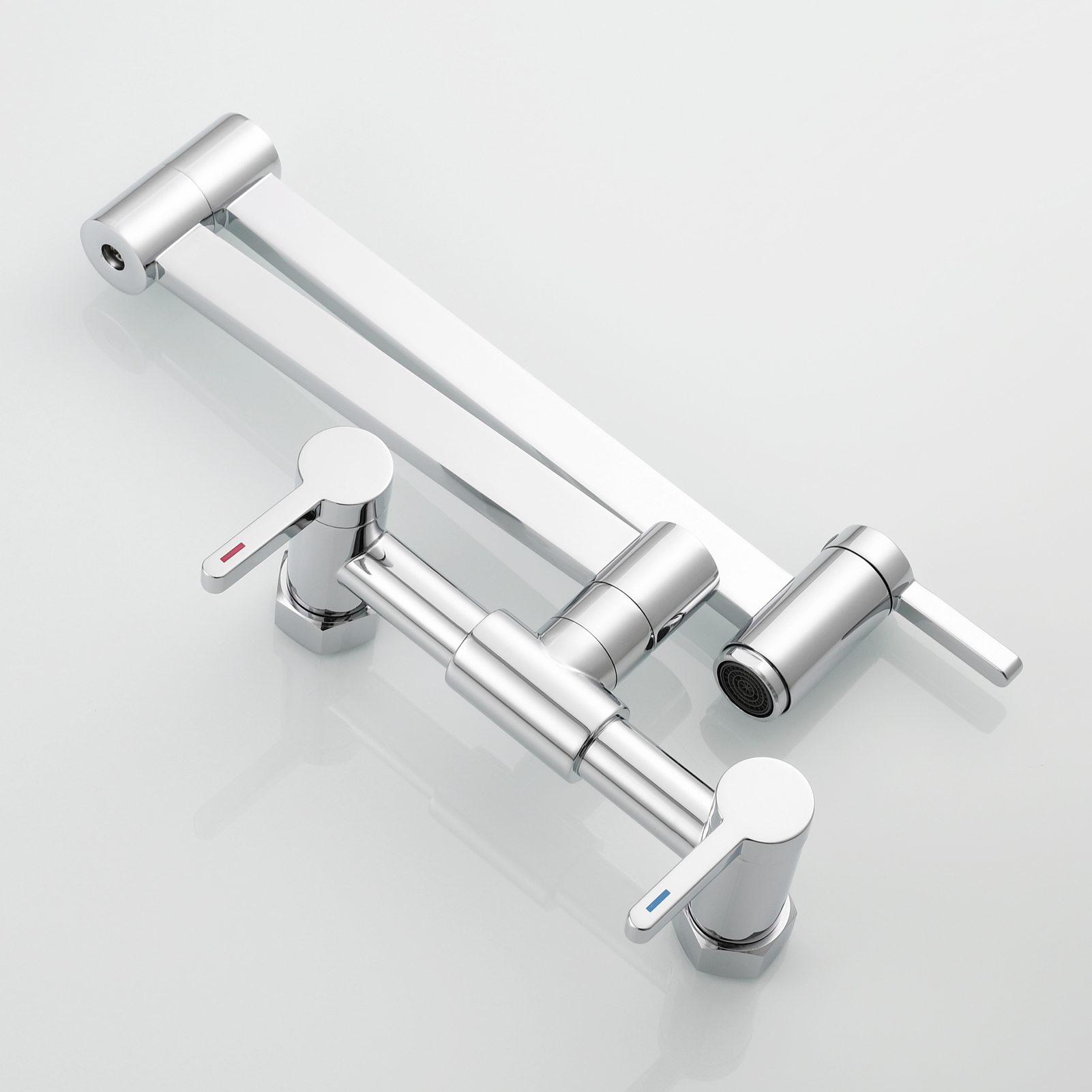 Tecmolog Brass Pot Filler Faucet Folding Kitchen Faucet with Double Joint Swing Arms Rotated Tap Wall Mounted for Hot and Cold Water Chrome/Brushed/Gold/Black