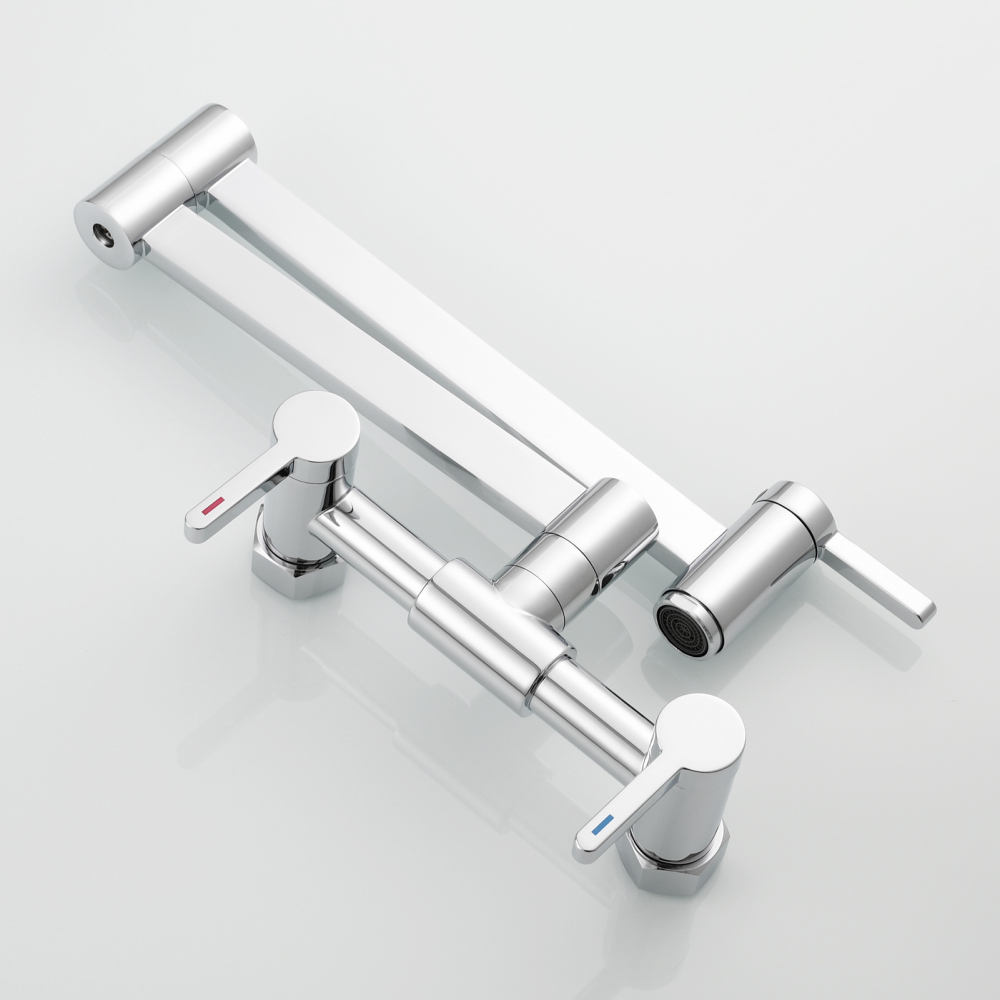 Tecmolog Brass Pot Filler Faucet Folding Kitchen Faucet with Double Joint Swing Arms Rotated Tap Wall Mounted for Hot and Cold Water Chrome/Brushed/Gold/Black