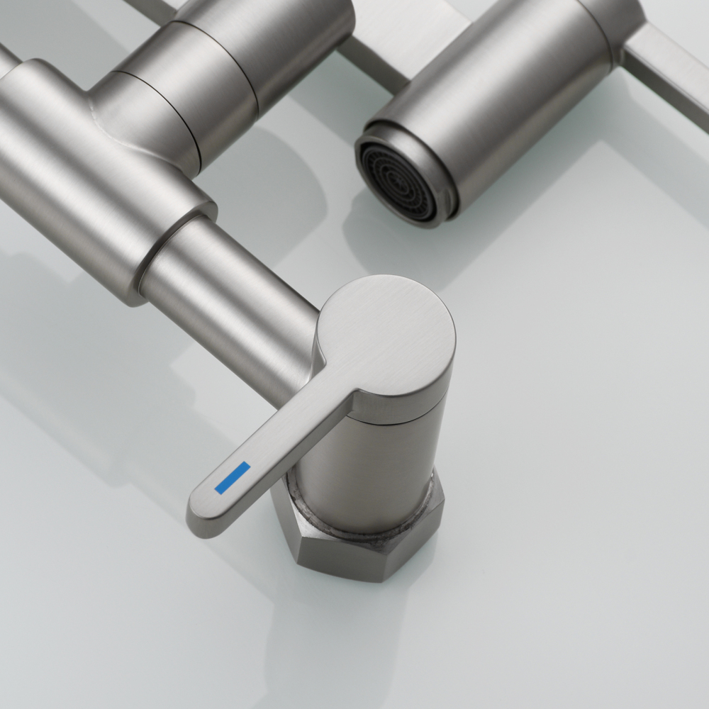 Tecmolog Brass Pot Filler Faucet Folding Kitchen Faucet with Double Joint Swing Arms Rotated Tap Wall Mounted for Hot and Cold Water Chrome/Brushed/Gold/Black