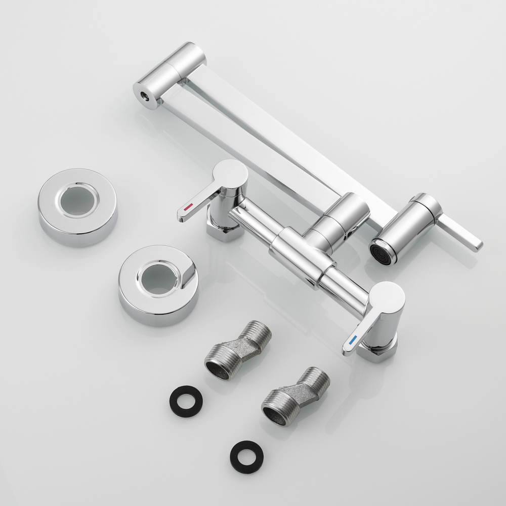 Tecmolog Brass Pot Filler Faucet Folding Kitchen Faucet with Double Joint Swing Arms Rotated Tap Wall Mounted for Hot and Cold Water Chrome/Brushed/Gold/Black