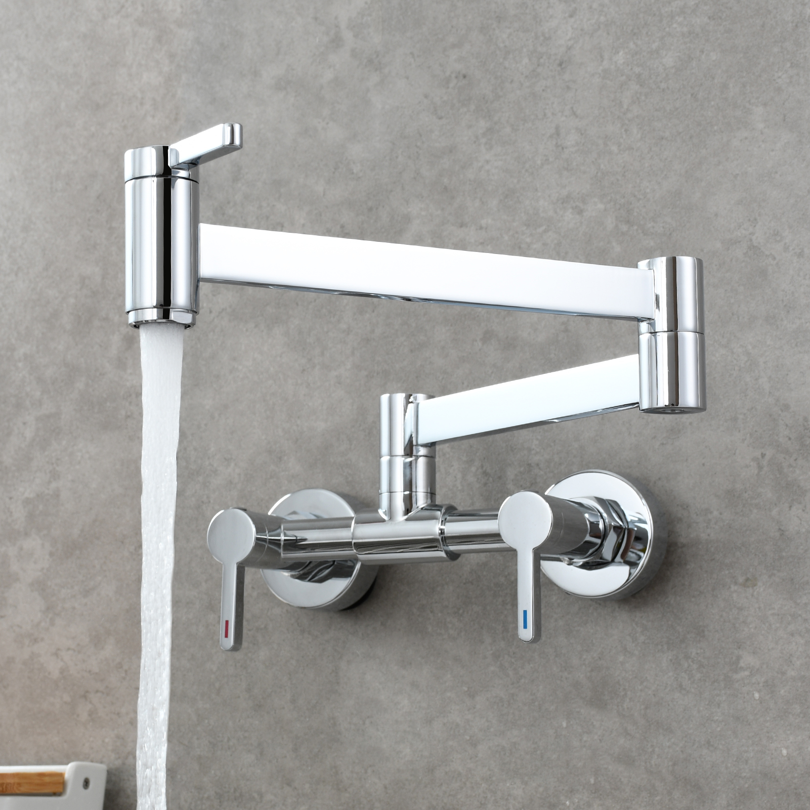 Tecmolog Brass Pot Filler Faucet Folding Kitchen Faucet with Double Joint Swing Arms Rotated Tap Wall Mounted for Hot and Cold Water Chrome/Brushed/Gold/Black