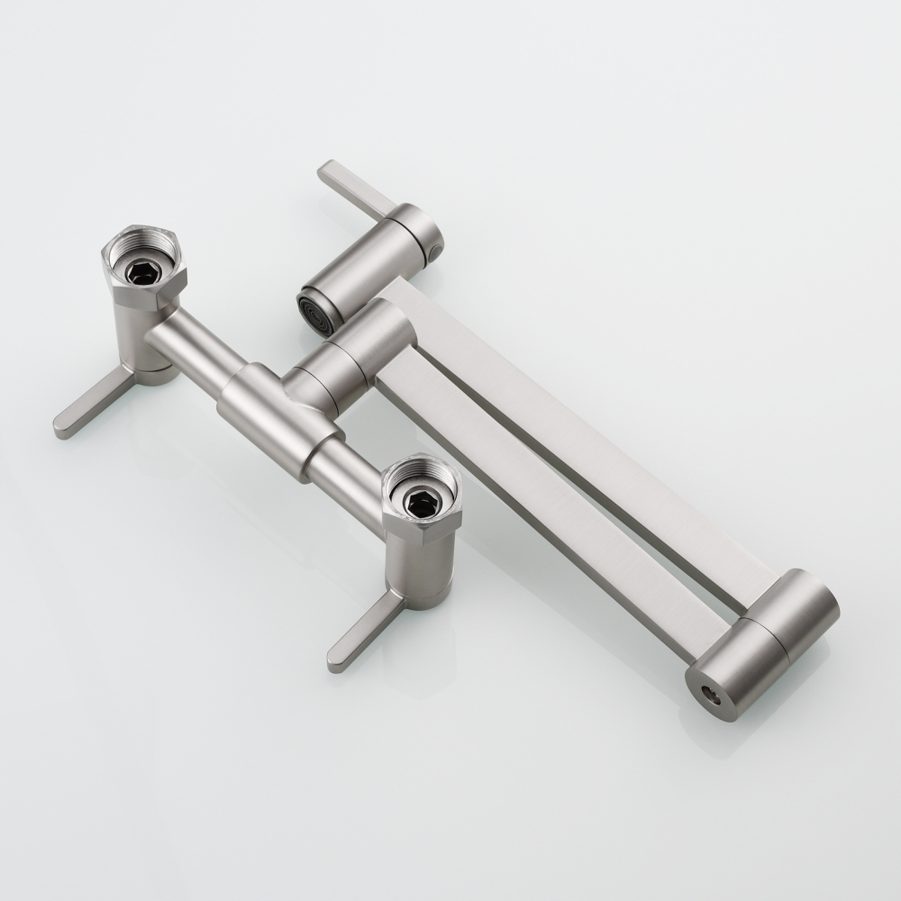 Tecmolog Brass Pot Filler Faucet Folding Kitchen Faucet with Double Joint Swing Arms Rotated Tap Wall Mounted for Hot and Cold Water Chrome/Brushed/Gold/Black