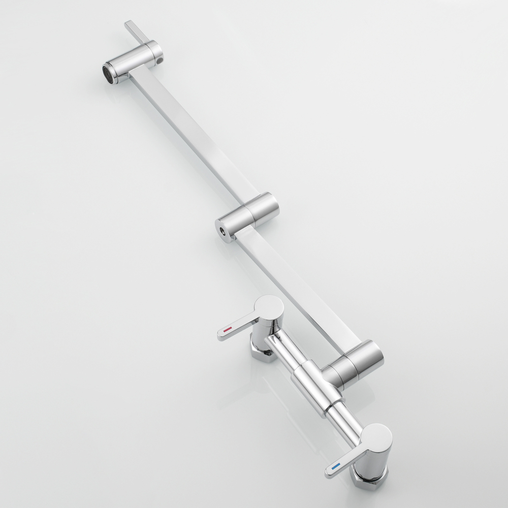 Tecmolog Brass Pot Filler Faucet Folding Kitchen Faucet with Double Joint Swing Arms Rotated Tap Wall Mounted for Hot and Cold Water Chrome/Brushed/Gold/Black