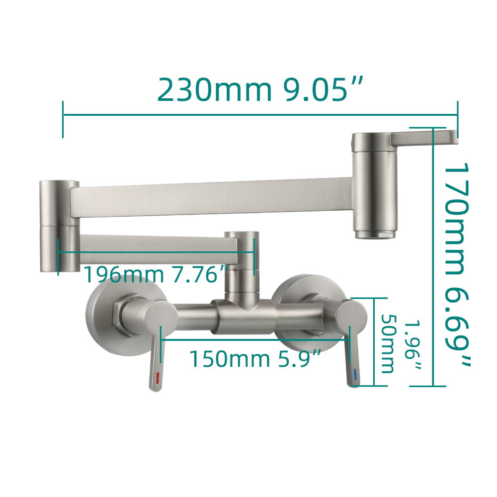 Tecmolog Brass Pot Filler Faucet Folding Kitchen Faucet with Double Joint Swing Arms Rotated Tap Wall Mounted for Hot and Cold Water Chrome/Brushed/Gold/Black