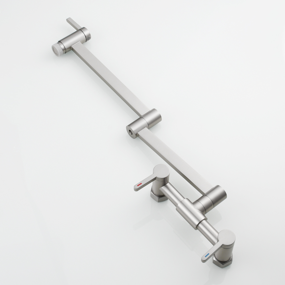 Tecmolog Brass Pot Filler Faucet Folding Kitchen Faucet with Double Joint Swing Arms Rotated Tap Wall Mounted for Hot and Cold Water Chrome/Brushed/Gold/Black