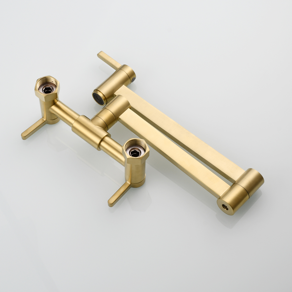 Tecmolog Brass Pot Filler Faucet Folding Kitchen Faucet with Double Joint Swing Arms Rotated Tap Wall Mounted for Hot and Cold Water Chrome/Brushed/Gold/Black