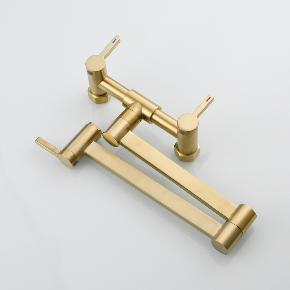 Tecmolog Brass Pot Filler Faucet Folding Kitchen Faucet with Double Joint Swing Arms Rotated Tap Wall Mounted for Hot and Cold Water Chrome/Brushed/Gold/Black