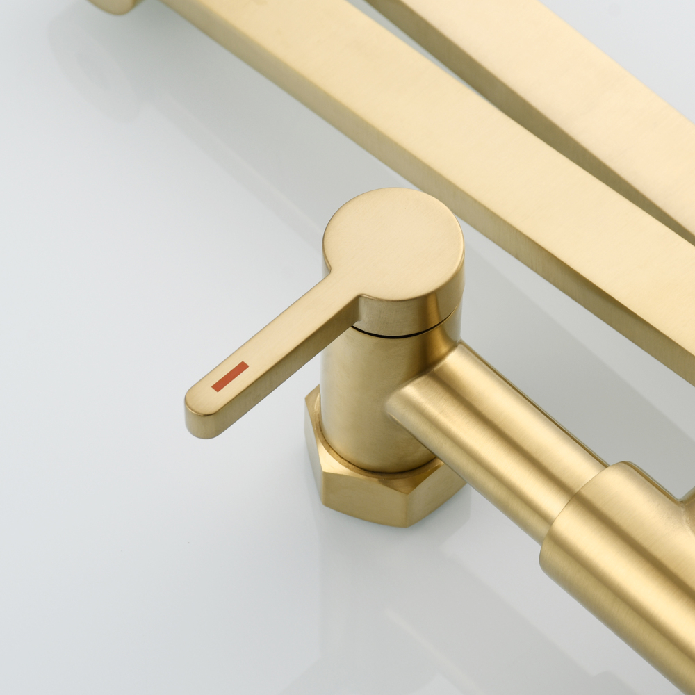 Tecmolog Brass Pot Filler Faucet Folding Kitchen Faucet with Double Joint Swing Arms Rotated Tap Wall Mounted for Hot and Cold Water Chrome/Brushed/Gold/Black
