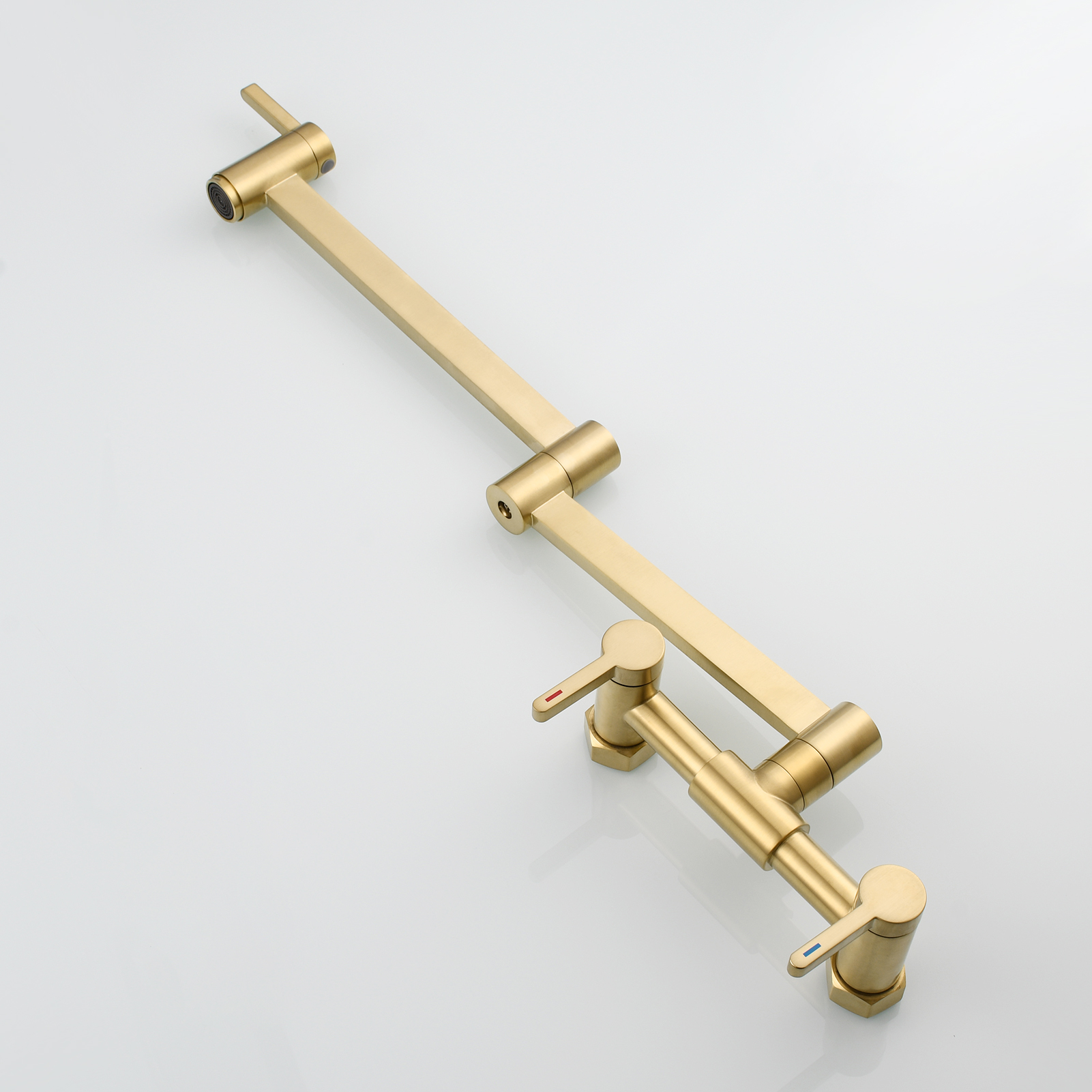 Tecmolog Brass Pot Filler Faucet Folding Kitchen Faucet with Double Joint Swing Arms Rotated Tap Wall Mounted for Hot and Cold Water Chrome/Brushed/Gold/Black